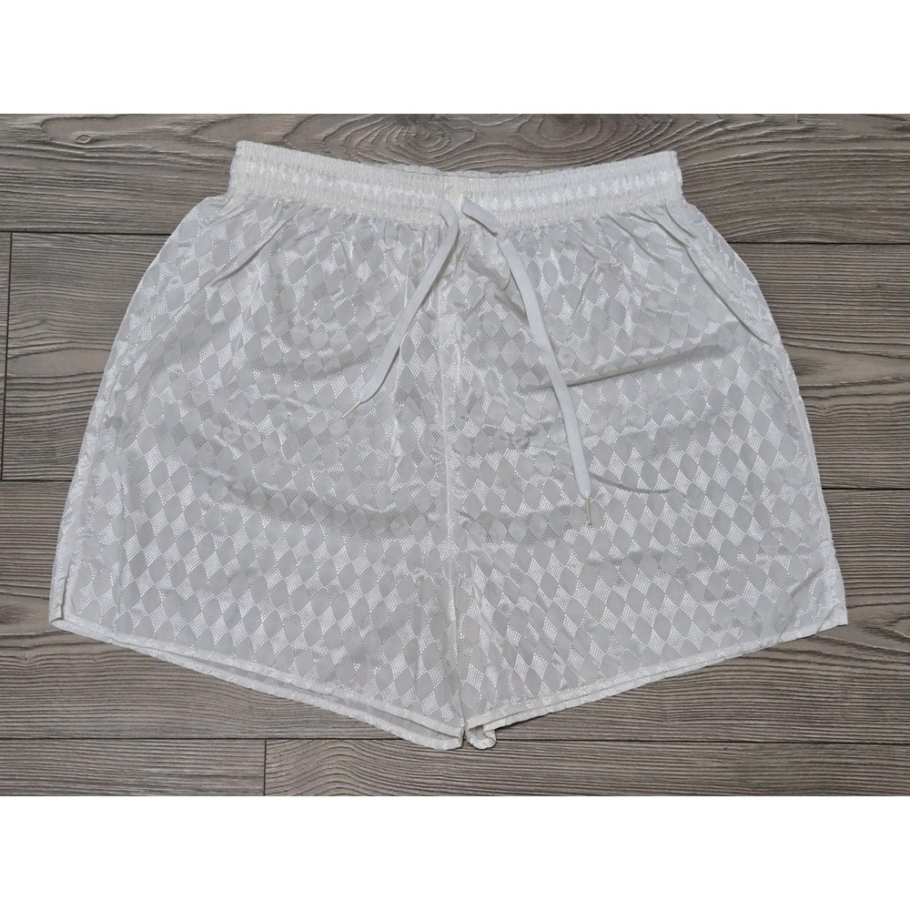 Vintage Hanes Her Way Shorts White Womens Large 100% Nylon USA Made Geometric